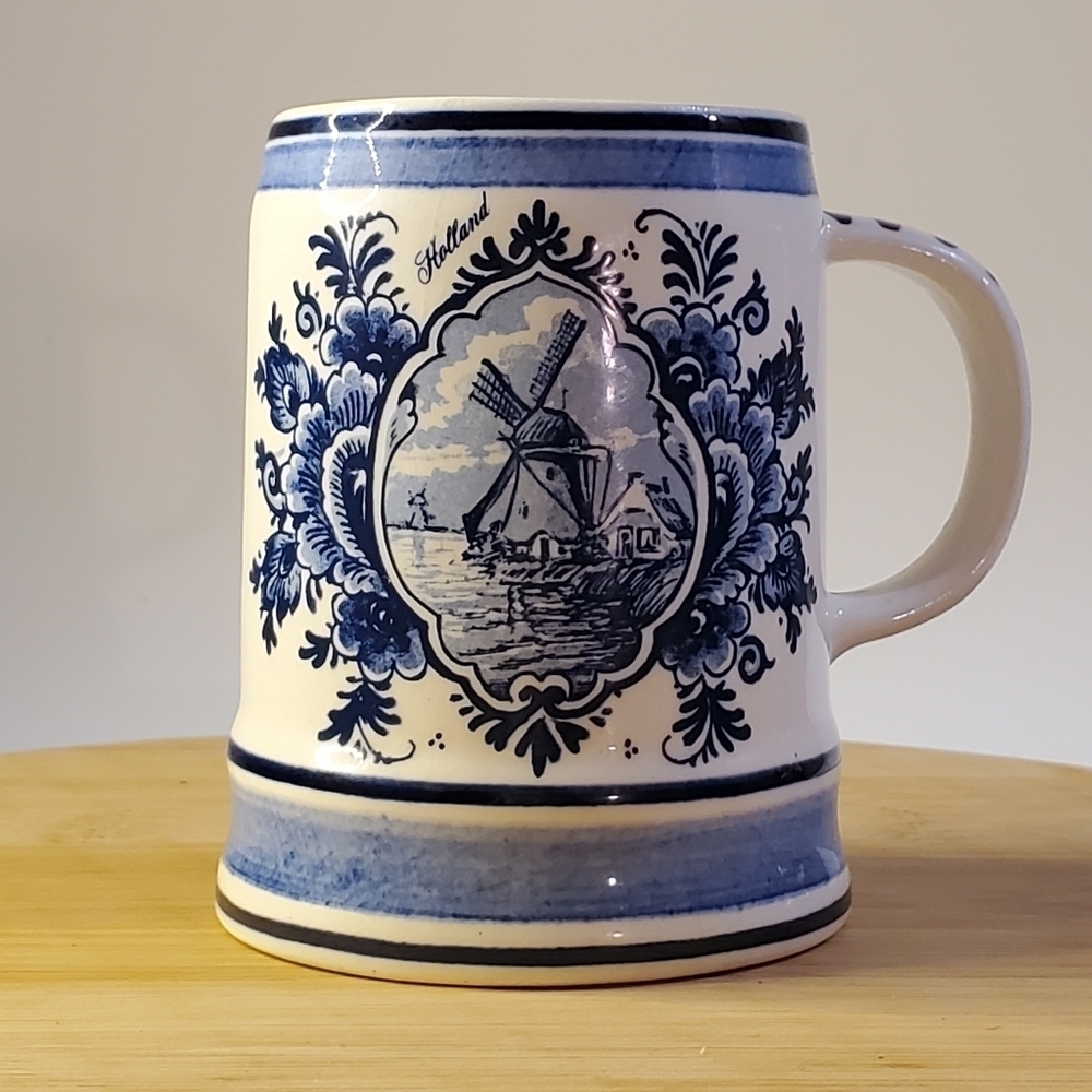 Delfts Blue Made in Holland Vintage Hand Painted Delfino Stein Numbered 442 EUC